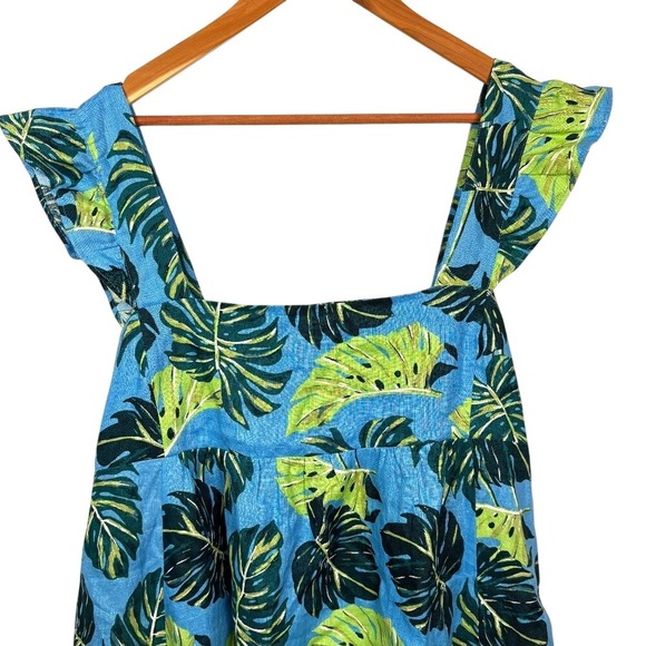 Draper James Women Linen MiniDress Blue Monstera XXL Babydoll Square Neck Y2K - Picture 10 of 10